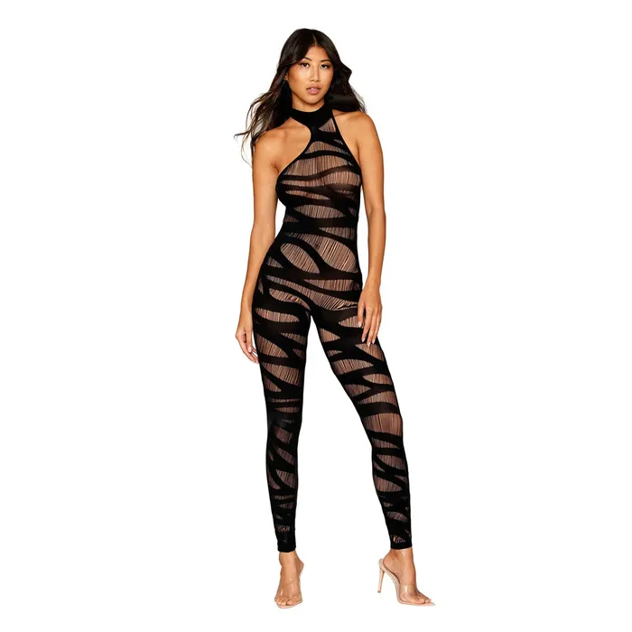 DREAMGIRL Bodystockings Playsuits Dreamgirl Asymmetrical Opaque Knitted Bodystocking 0470 Black