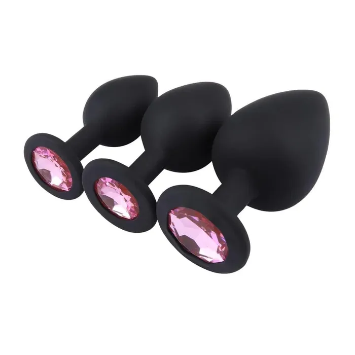 Anal Lovegasm Black Silicone Pretty Jeweled Butt Plug 3pcs Anal Training Set