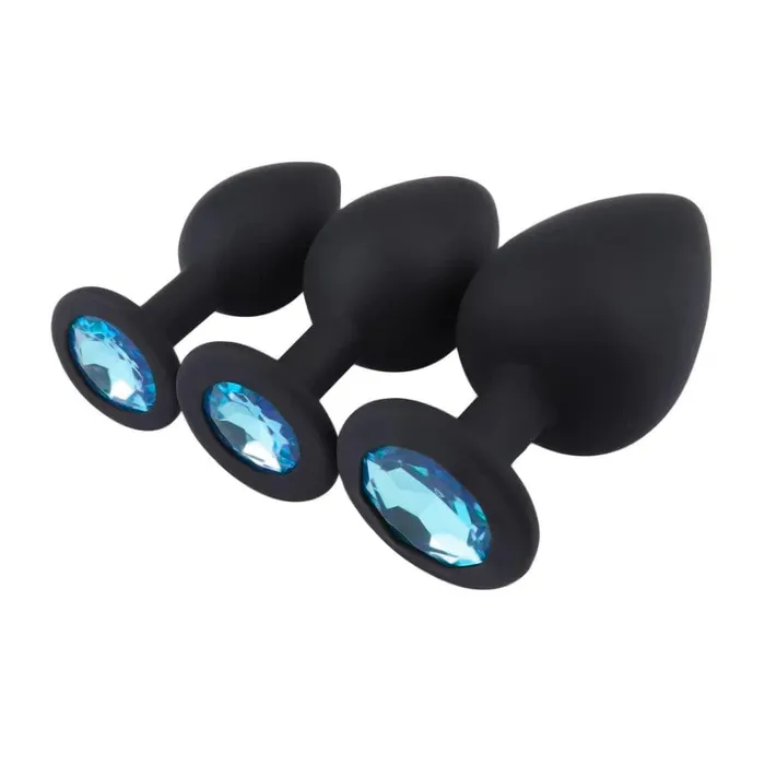 Anal Lovegasm Black Silicone Pretty Jeweled Butt Plug 3pcs Anal Training Set