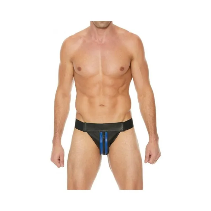 Shots America LLC Anal Premium Leather Zipper Front Jock Sm Blackblue