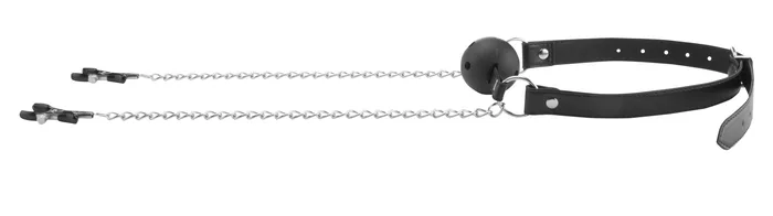 Couples Shots Ouch Breathable Ball Gag With Nipple Clamps Black Couples Shots Ouch Breathable Ball Gag With Nipple Clamps Black